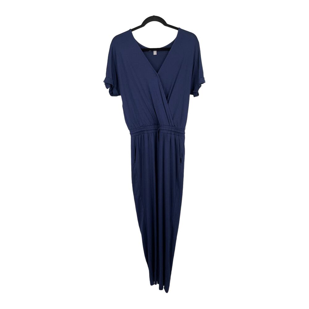 Chelsea28 jumpsuit faux wrap blue short sleeve  Small S
